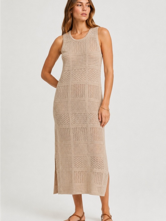 Lucky Brand Dresses & Skirts - Lucky Brand crochet beach Knit Midi Dress in Beige